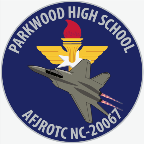 3" round purple patch with the torch of knowledge and a fighter aircraft encircled with Parkwood High School AFJROTC NC-20067